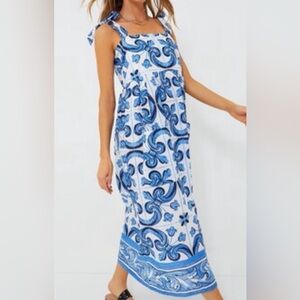 Tuckernuck Capri Blue Maljolica Tile Tie Shoulder Caftan Medium $298 New NWT!